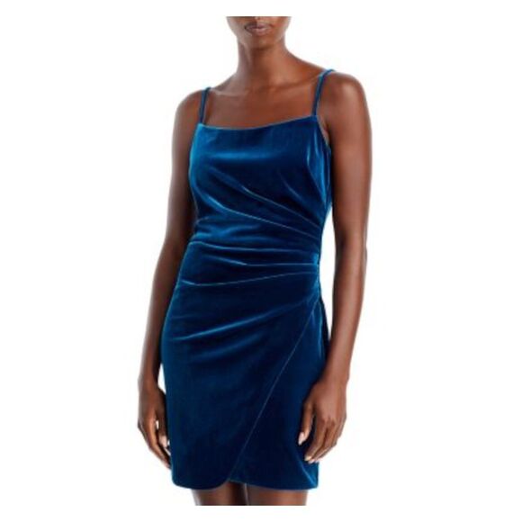 AQUA FORMAL Dresses & Skirts - AQUA FORMAL Womens Teal Tulip Hem Spaghetti Strap Short Party Sheath Dress 12